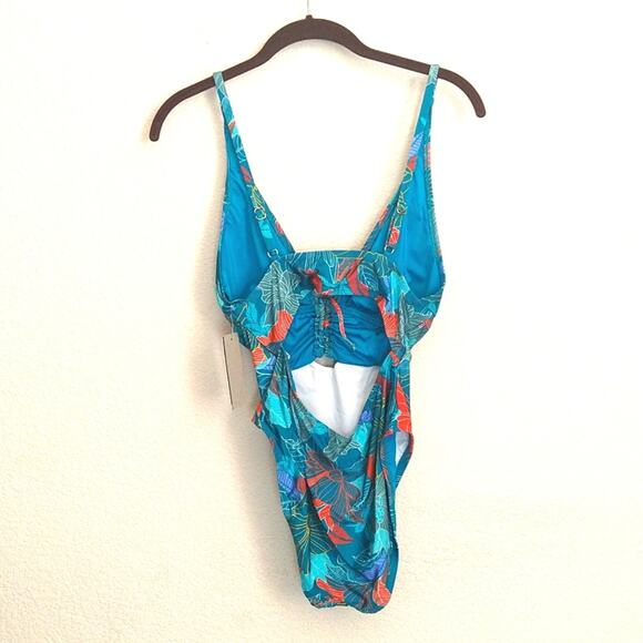 NWT Kenneth Cole Tropical Floral Tummy Toner One Piece Swimsuit Size Medium - Picture 10 of 10